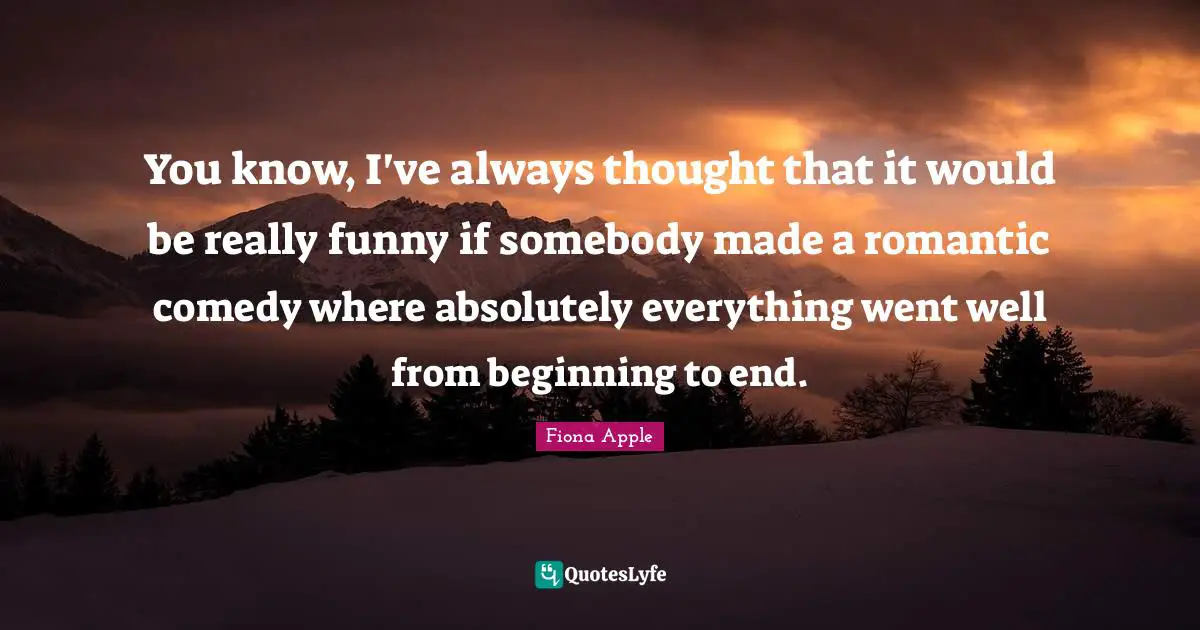 You know, I've always thought that it would be really funny if somebody made a romantic comedy where absolutely everything went well from beginning to end.