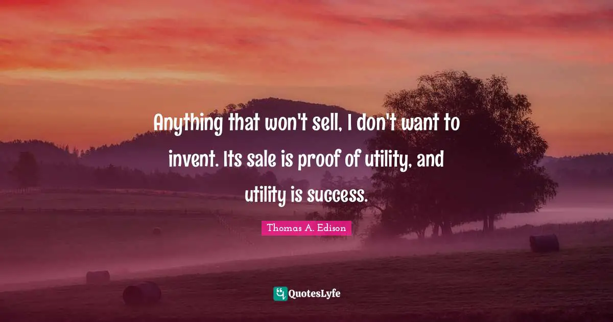 Anything that won't sell, I don't want to invent. Its sale is proof of utility, and utility is success.
