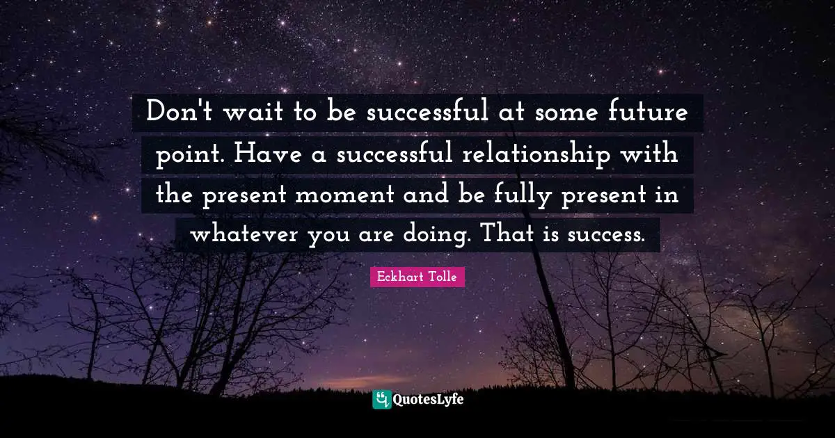 Don't wait to be successful at some future point. Have a successful relationship with the present moment and be fully present in whatever you are doing. That is success.