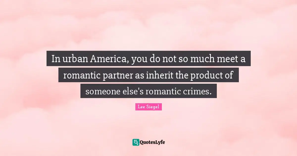 In urban America, you do not so much meet a romantic partner as inherit the product of someone else's romantic crimes.