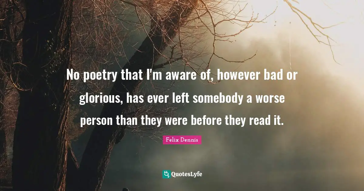 No poetry that I'm aware of, however bad or glorious, has ever left somebody a worse person than they were before they read it.