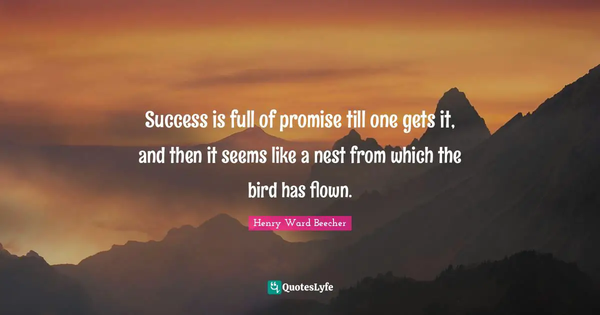 Success is full of promise till one gets it, and then it seems like a nest from which the bird has flown.