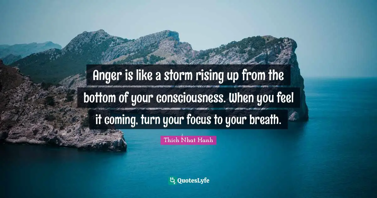 Thich Nhat Hanh Quotes: "Anger is like a storm rising up from the bottom of your consciousness. When you feel it coming, turn your focus to your breath."