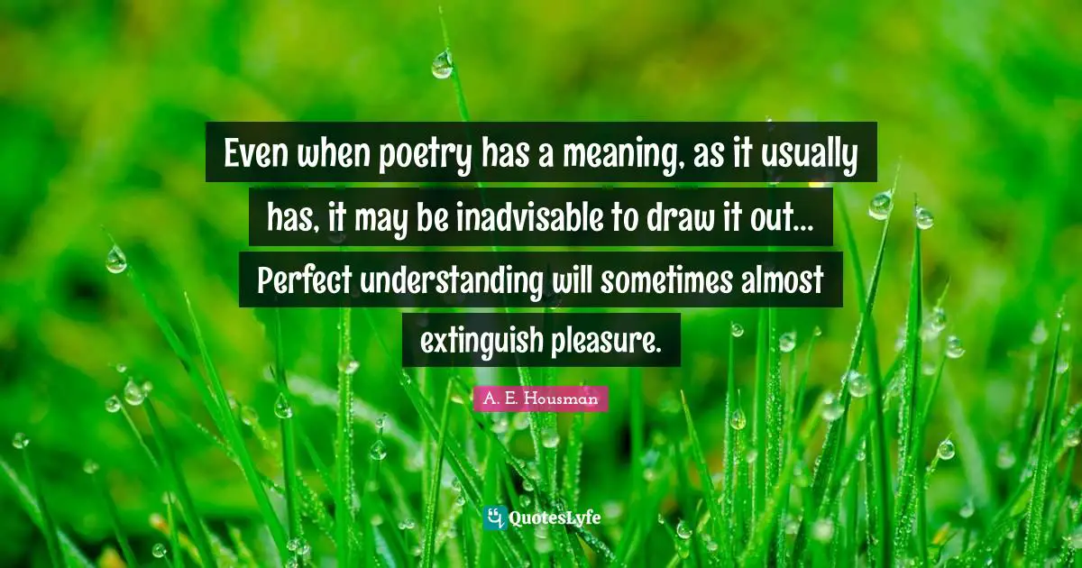 Even when poetry has a meaning, as it usually has, it may be inadvisable to draw it out... Perfect understanding will sometimes almost extinguish pleasure.