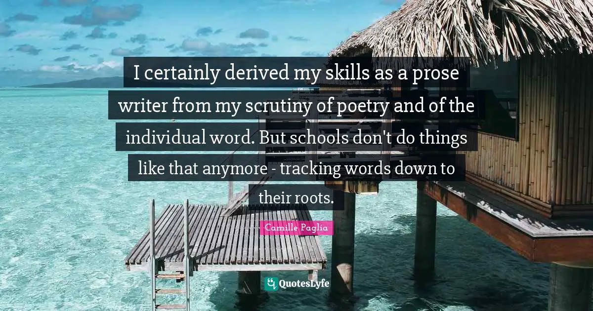 I certainly derived my skills as a prose writer from my scrutiny of poetry and of the individual word. But schools don't do things like that anymore - tracking words down to their roots.