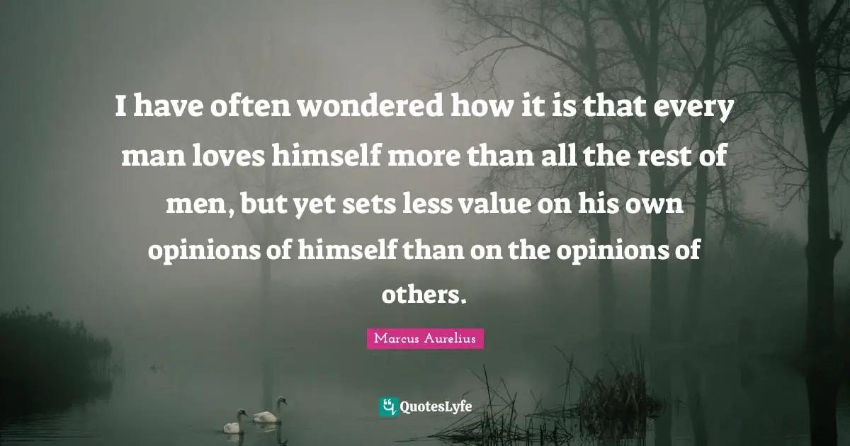 Opinions Quotes: "I have often wondered how it is that every man loves himself more than all the rest of men, but yet sets less value on his own opinions of himself than on the opinions of others."