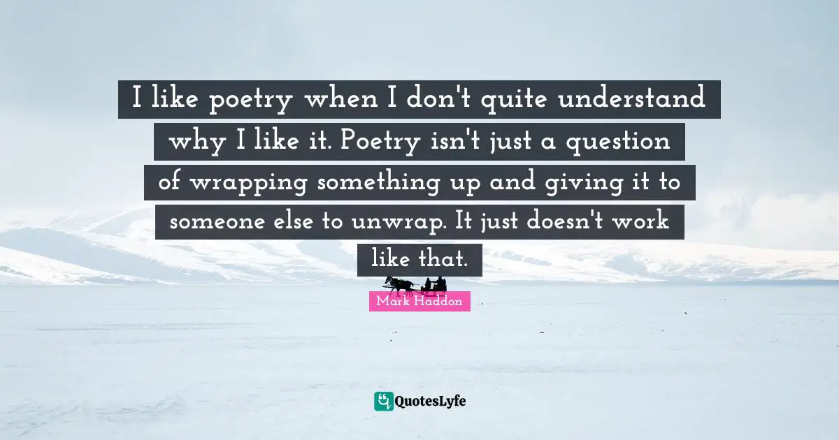 I like poetry when I don't quite understand why I like it. Poetry isn't just a question of wrapping something up and giving it to someone else to unwrap. It just doesn't work like that.