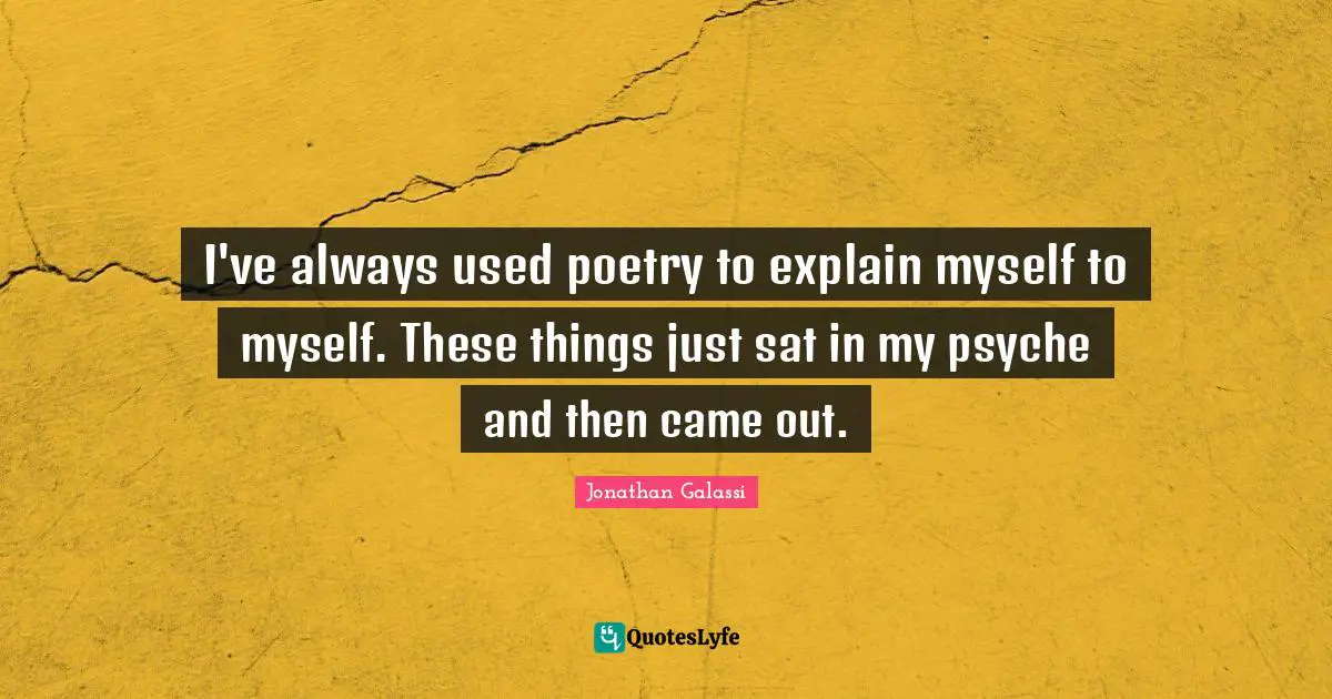 I've always used poetry to explain myself to myself. These things just sat in my psyche and then came out.