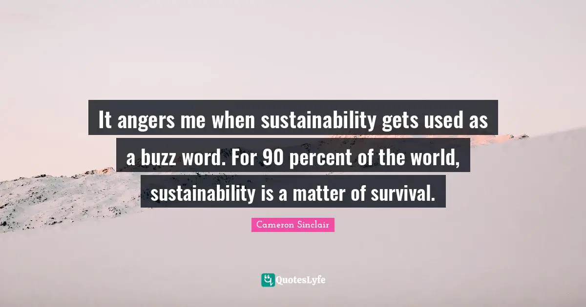 It angers me when sustainability gets used as a buzz word. For 90 percent of the world, sustainability is a matter of survival.