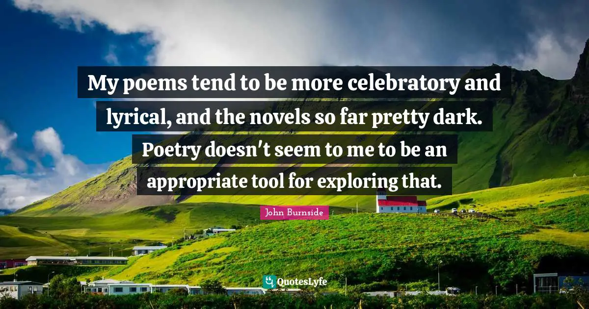 My poems tend to be more celebratory and lyrical, and the novels so far pretty dark. Poetry doesn't seem to me to be an appropriate tool for exploring that.