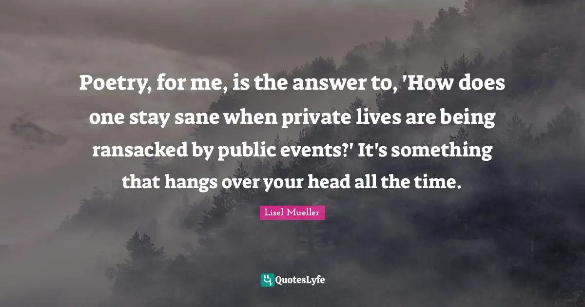 Head Quotes: "Poetry, for me, is the answer to, 'How does one stay sane when private lives are being ransacked by public events?' It's something that hangs over your head all the time."