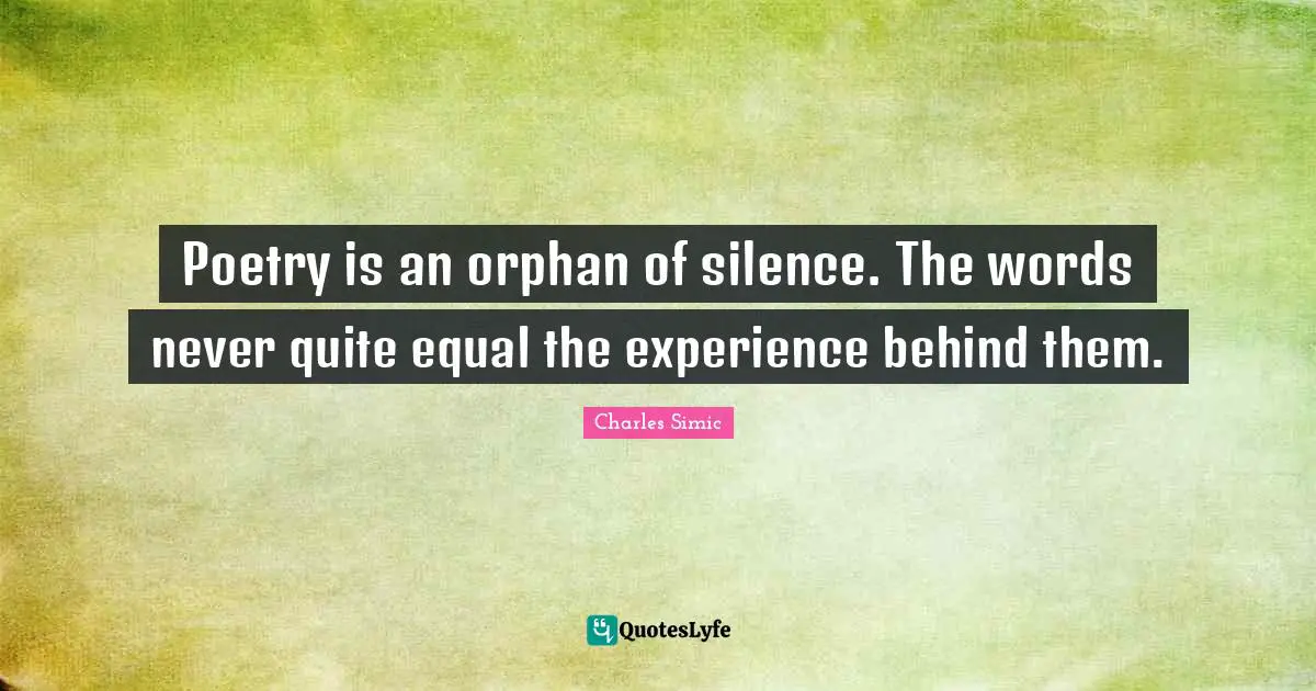 Poetry is an orphan of silence. The words never quite equal the experience behind them.
