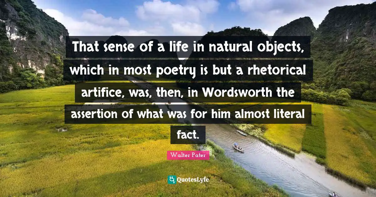 That sense of a life in natural objects, which in most poetry is but a rhetorical artifice, was, then, in Wordsworth the assertion of what was for him almost literal fact.