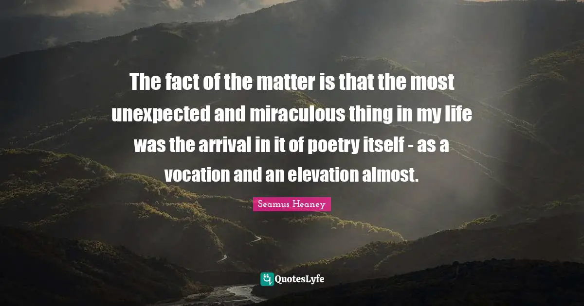The fact of the matter is that the most unexpected and miraculous thing in my life was the arrival in it of poetry itself - as a vocation and an elevation almost.