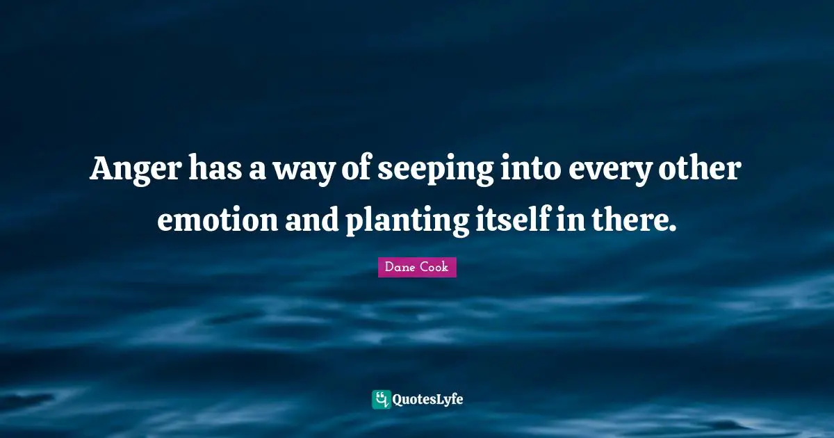 Anger has a way of seeping into every other emotion and planting itself in there.