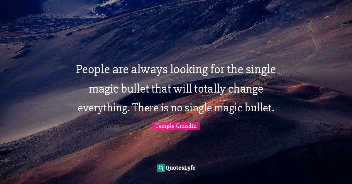 People are always looking for the single magic bullet that will totally change everything. There is no single magic bullet.