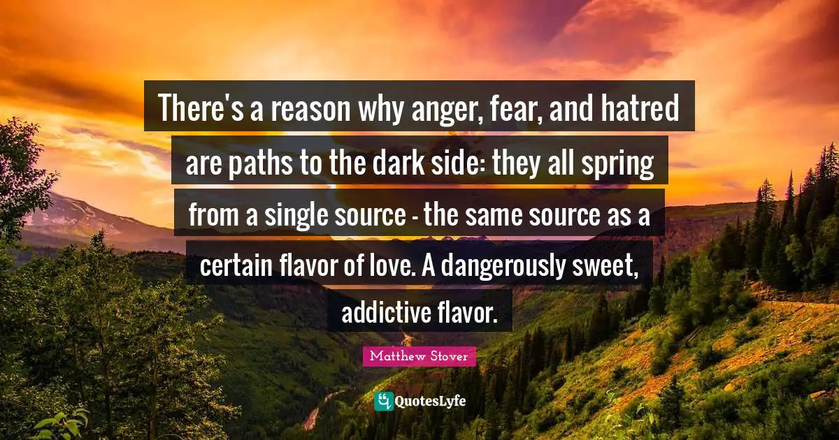 There's a reason why anger, fear, and hatred are paths to the dark side: they all spring from a single source - the same source as a certain flavor of love. A dangerously sweet, addictive flavor.
