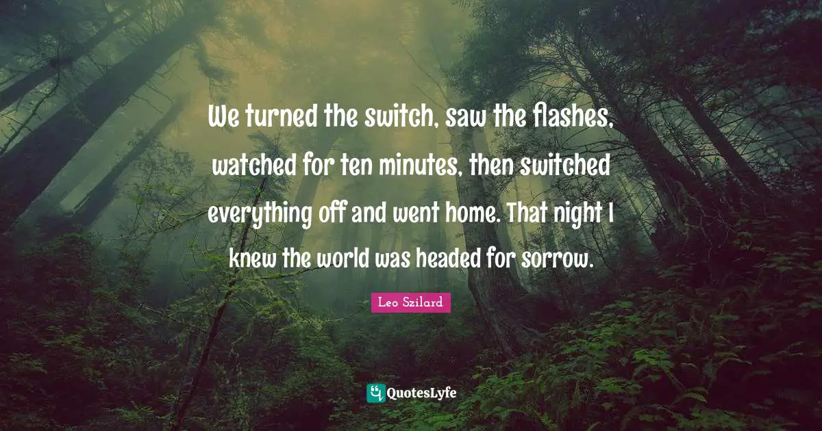 We turned the switch, saw the flashes, watched for ten minutes, then switched everything off and went home. That night I knew the world was headed for sorrow.