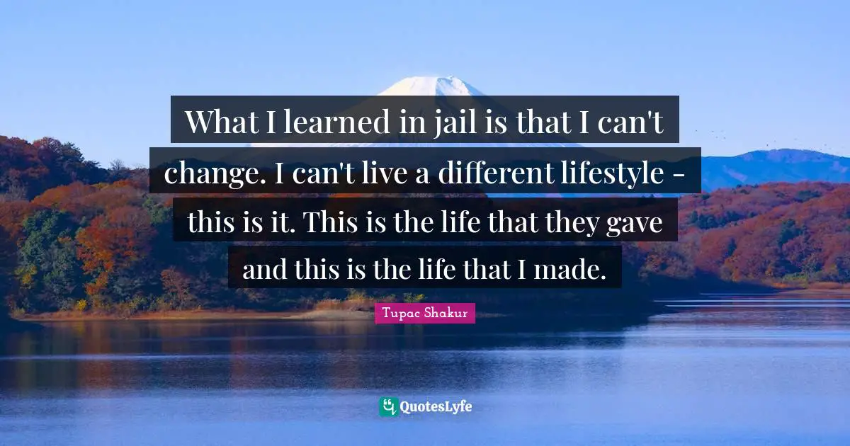 What I learned in jail is that I can't change. I can't live a different lifestyle - this is it. This is the life that they gave and this is the life that I made.