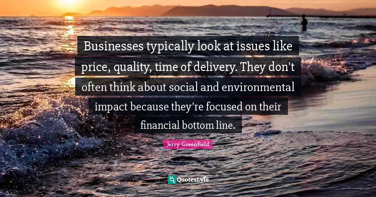 Businesses typically look at issues like price, quality, time of delivery. They don't often think about social and environmental impact because they're focused on their financial bottom line.