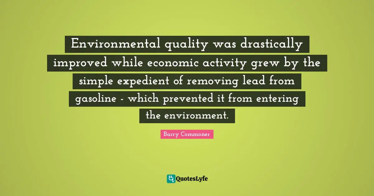 Environmental quality was drastically improved while economic activity grew by the simple expedient of removing lead from gasoline - which prevented it from entering the environment.