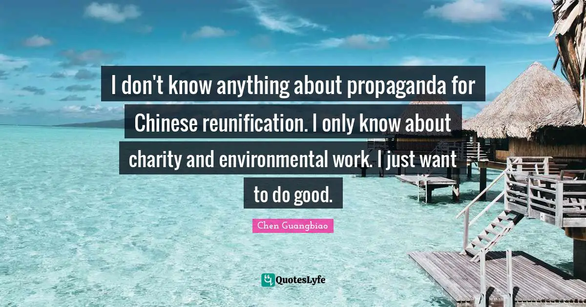 I don't know anything about propaganda for Chinese reunification. I only know about charity and environmental work. I just want to do good.