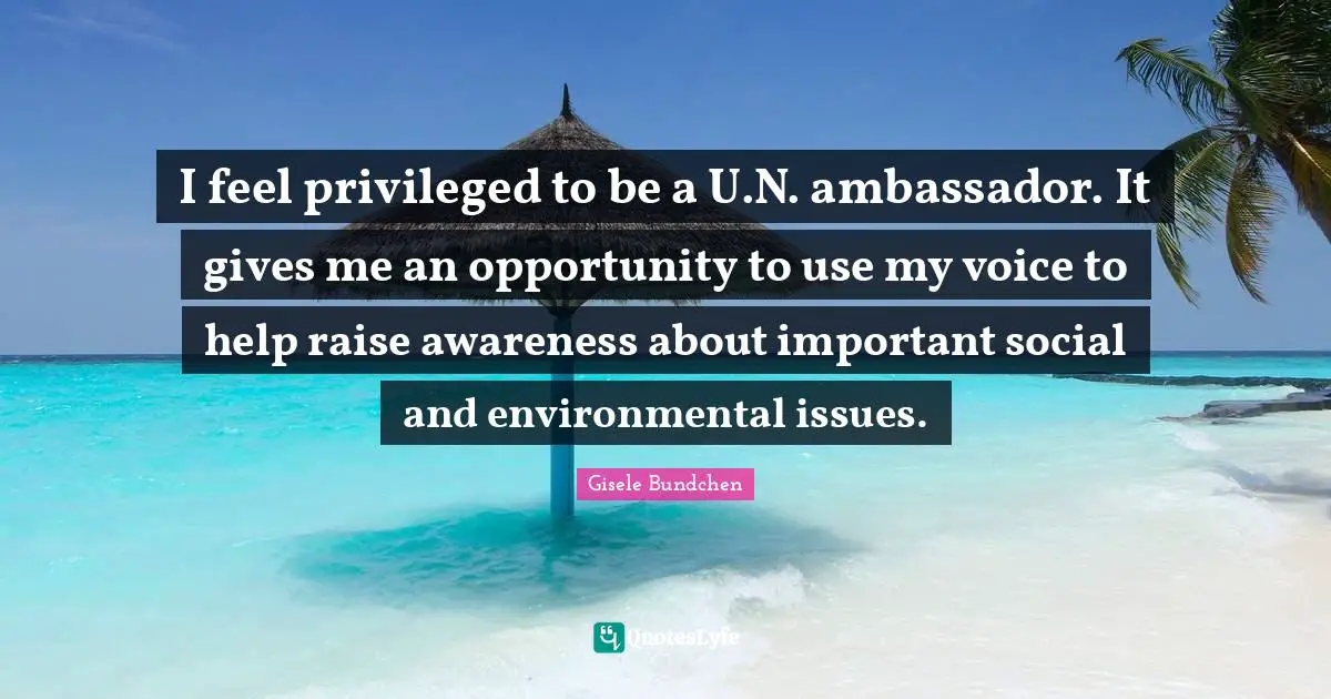 I feel privileged to be a U.N. ambassador. It gives me an opportunity to use my voice to help raise awareness about important social and environmental issues.