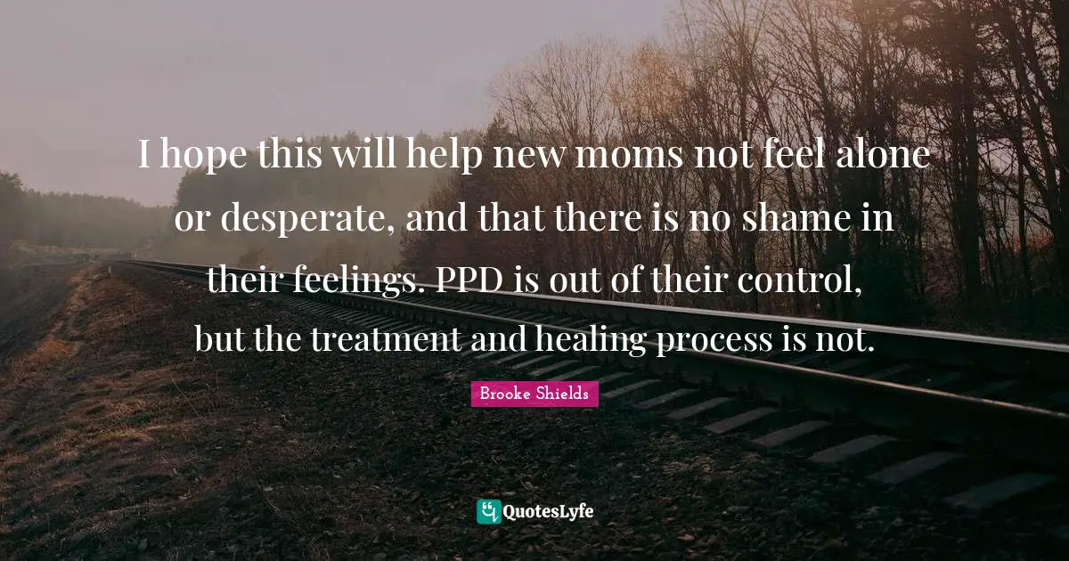 I hope this will help new moms not feel alone or desperate, and that there is no shame in their feelings. PPD is out of their control, but the treatment and healing process is not.