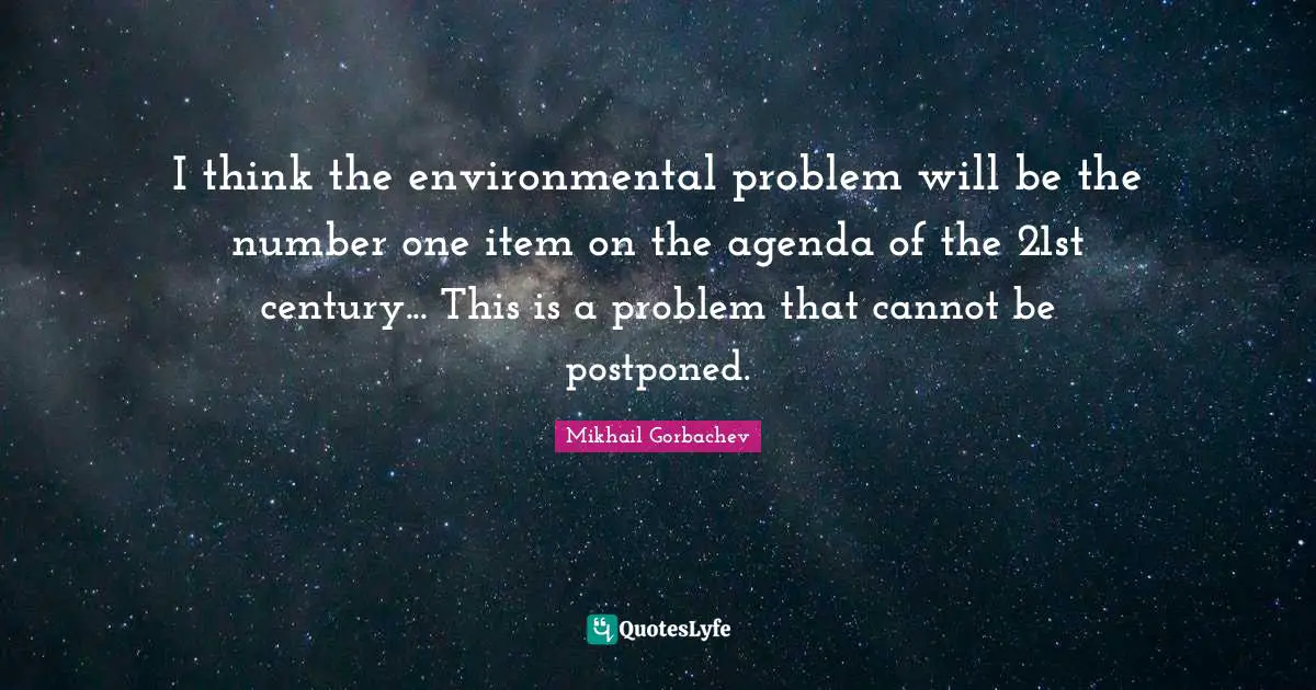 I think the environmental problem will be the number one item on the agenda of the 21st century... This is a problem that cannot be postponed.