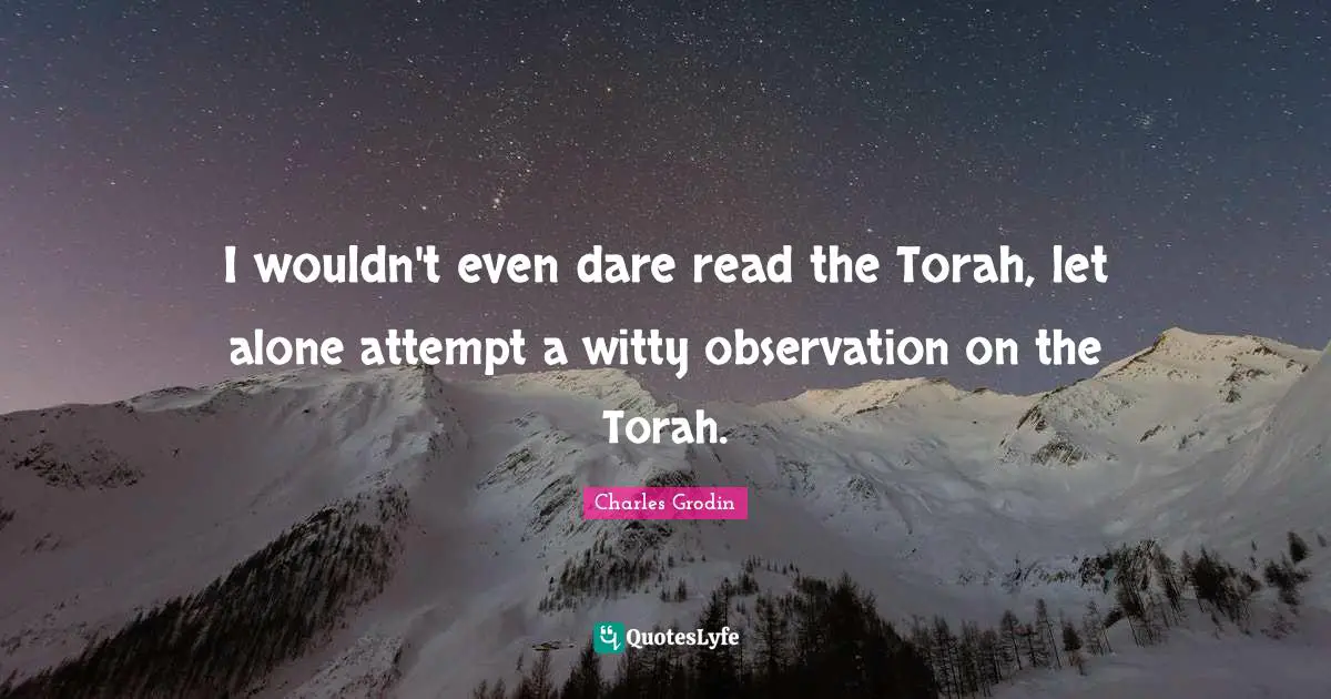 I wouldn't even dare read the Torah, let alone attempt a witty observation on the Torah.