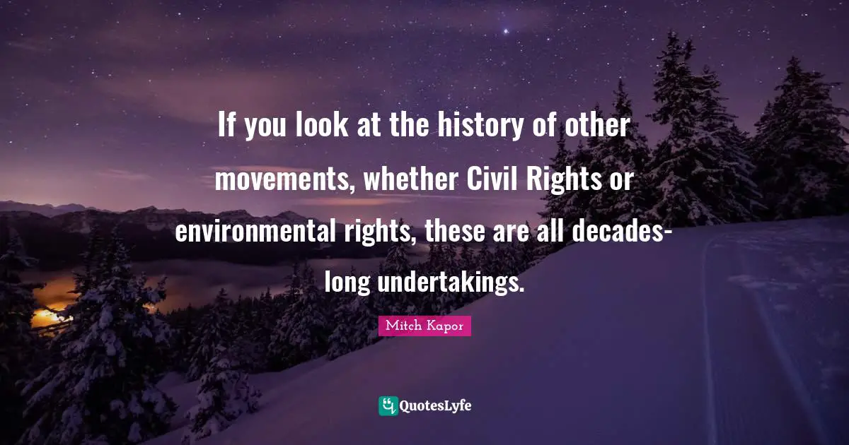 If you look at the history of other movements, whether Civil Rights or environmental rights, these are all decades-long undertakings.