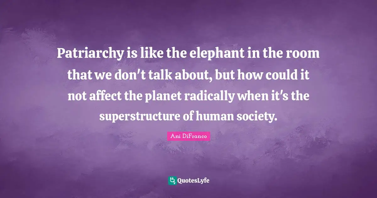 Patriarchy is like the elephant in the room that we don't talk about, but how could it not affect the planet radically when it's the superstructure of human society.