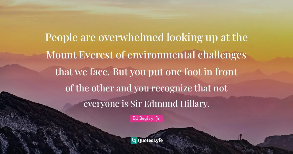 People are overwhelmed looking up at the Mount Everest of environmental challenges that we face. But you put one foot in front of the other and you recognize that not everyone is Sir Edmund Hillary.