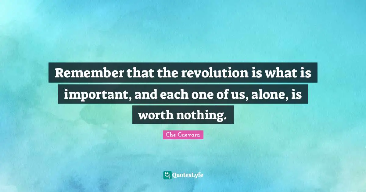 Remember that the revolution is what is important, and each one of us, alone, is worth nothing.