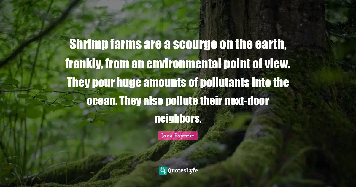 Shrimp farms are a scourge on the earth, frankly, from an environmental point of view. They pour huge amounts of pollutants into the ocean. They also pollute their next-door neighbors.