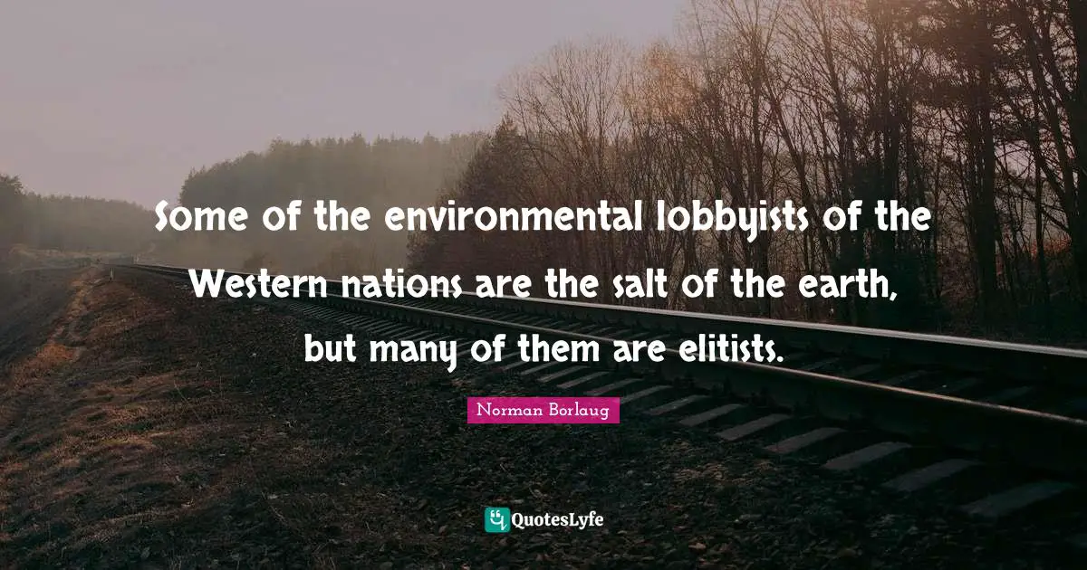 Some of the environmental lobbyists of the Western nations are the salt of the earth, but many of them are elitists.
