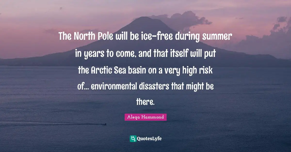 The North Pole will be ice-free during summer in years to come, and that itself will put the Arctic Sea basin on a very high risk of... environmental disasters that might be there.