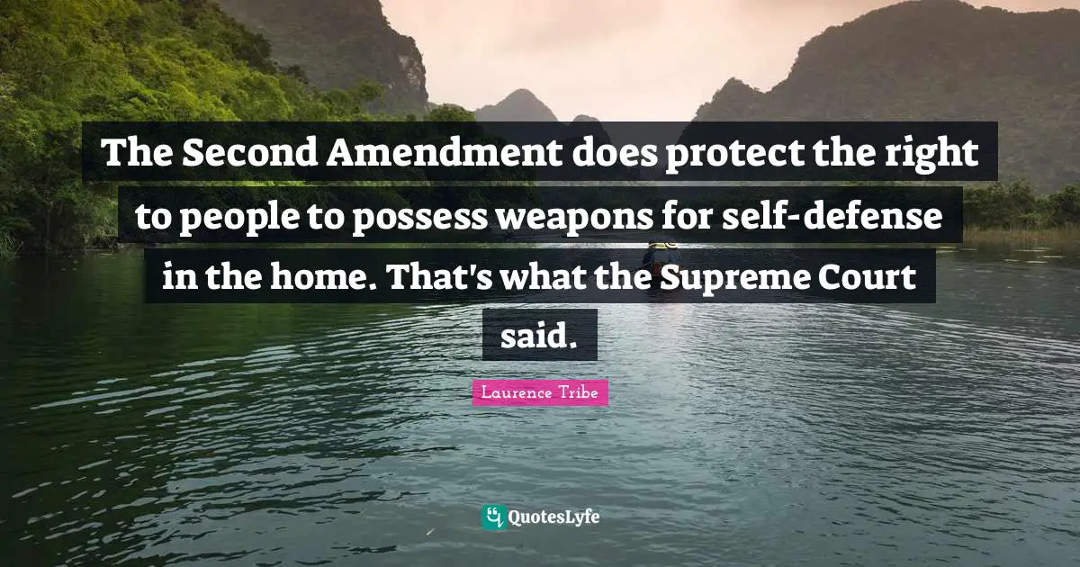 Laurence Tribe Quotes: "The Second Amendment does protect the right to people to possess weapons for self-defense in the home. That's what the Supreme Court said."