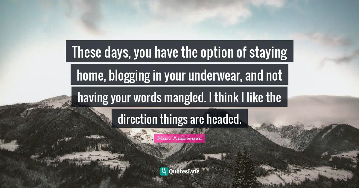 Marc Andreessen Quotes: "These days, you have the option of staying home, blogging in your underwear, and not having your words mangled. I think I like the direction things are headed."