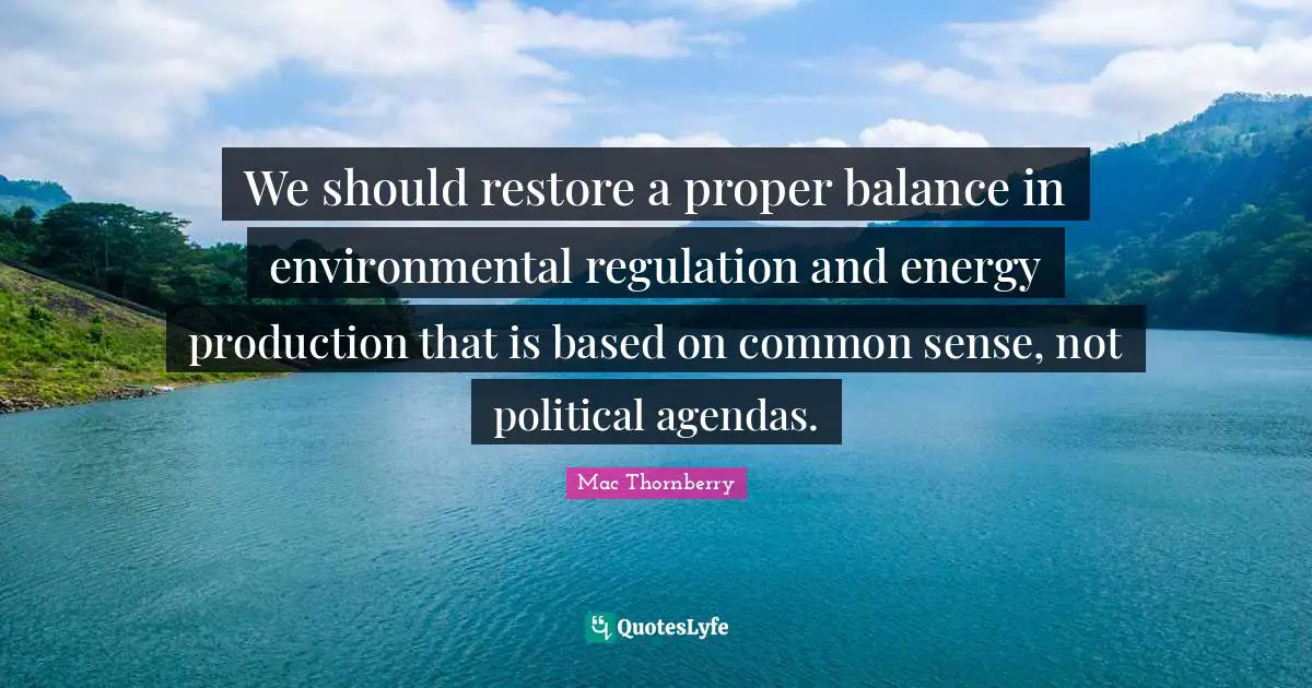 We should restore a proper balance in environmental regulation and energy production that is based on common sense, not political agendas.