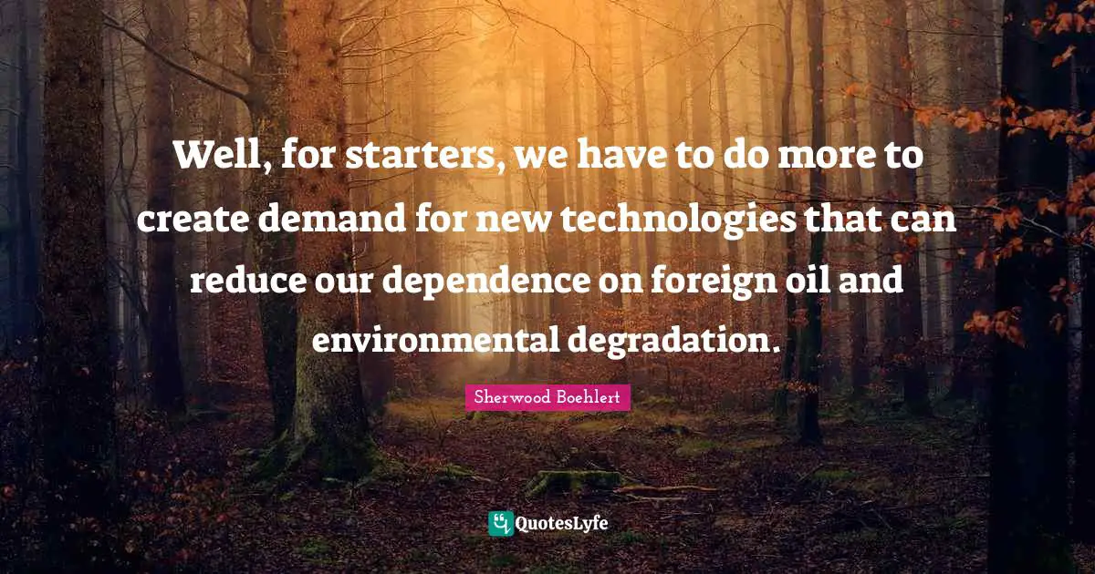 Create Quotes: "Well, for starters, we have to do more to create demand for new technologies that can reduce our dependence on foreign oil and environmental degradation."
