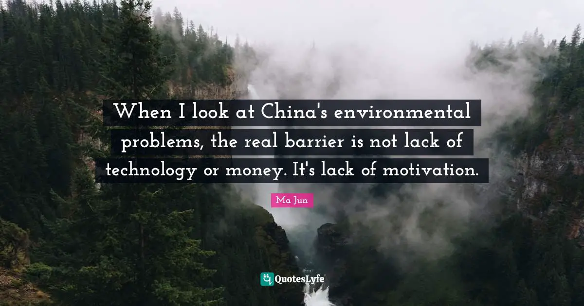 When I look at China's environmental problems, the real barrier is not lack of technology or money. It's lack of motivation.