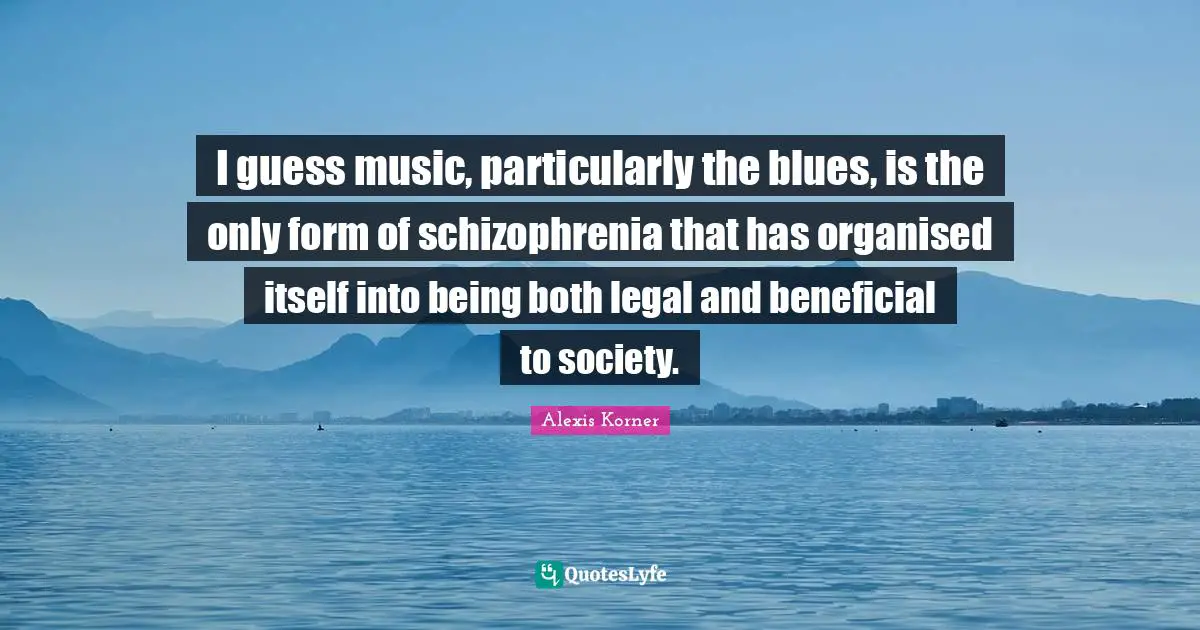 I guess music, particularly the blues, is the only form of schizophrenia that has organised itself into being both legal and beneficial to society.