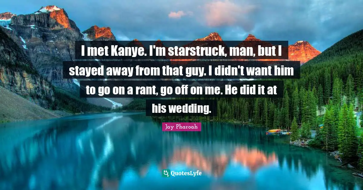 I met Kanye. I'm starstruck, man, but I stayed away from that guy. I didn't want him to go on a rant, go off on me. He did it at his wedding.