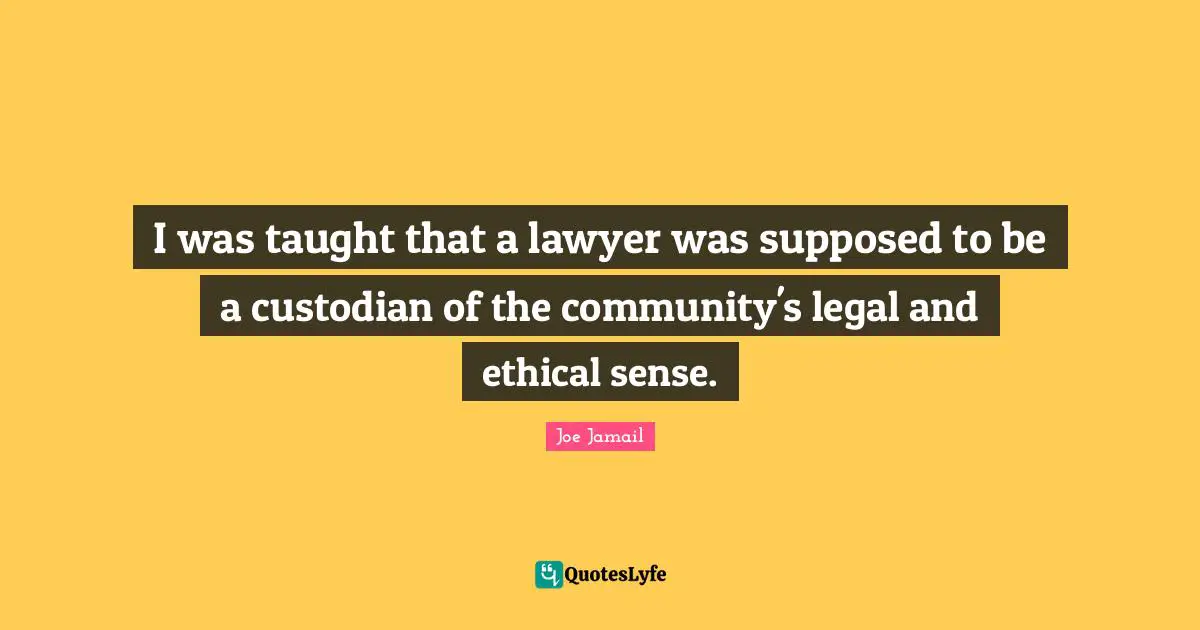 I was taught that a lawyer was supposed to be a custodian of the community's legal and ethical sense.