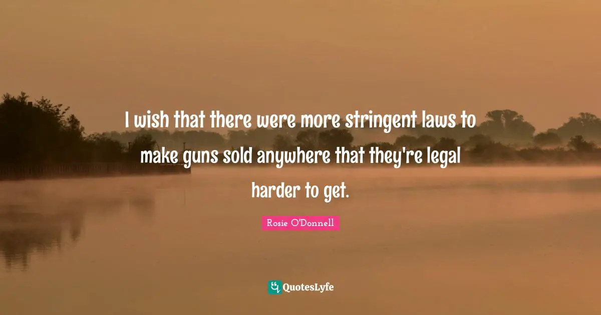 Rosie O'Donnell Quotes: "I wish that there were more stringent laws to make guns sold anywhere that they're legal harder to get."