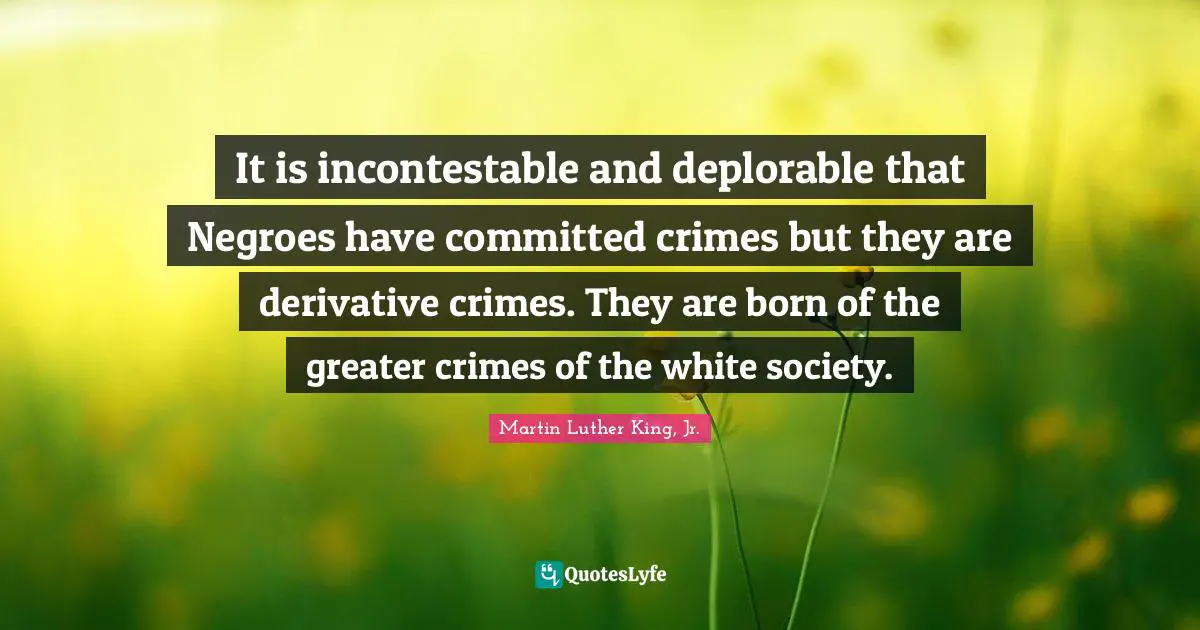 It is incontestable and deplorable that Negroes have committed crimes but they are derivative crimes. They are born of the greater crimes of the white society.