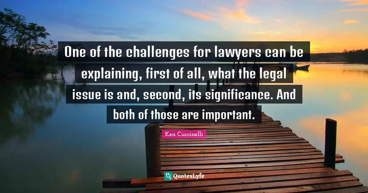 One of the challenges for lawyers can be explaining, first of all, what the legal issue is and, second, its significance. And both of those are important.