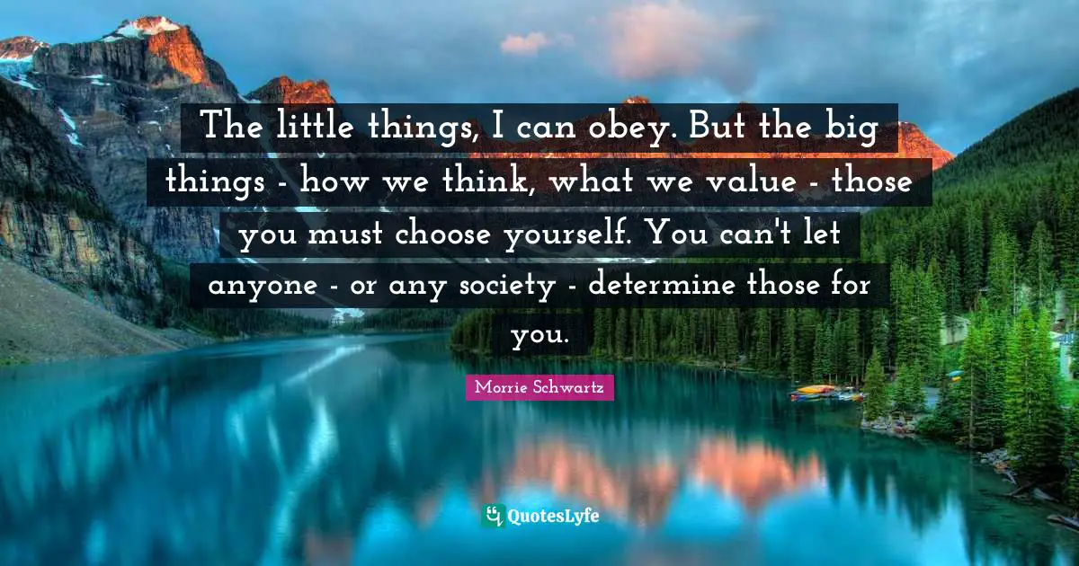 Little Things Quotes: "The little things, I can obey. But the big things - how we think, what we value - those you must choose yourself. You can't let anyone - or any society - determine those for you."
