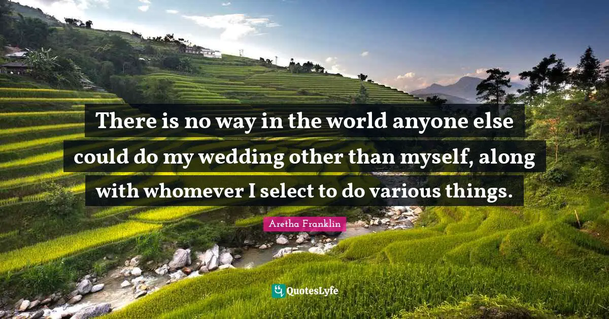 There is no way in the world anyone else could do my wedding other than myself, along with whomever I select to do various things.